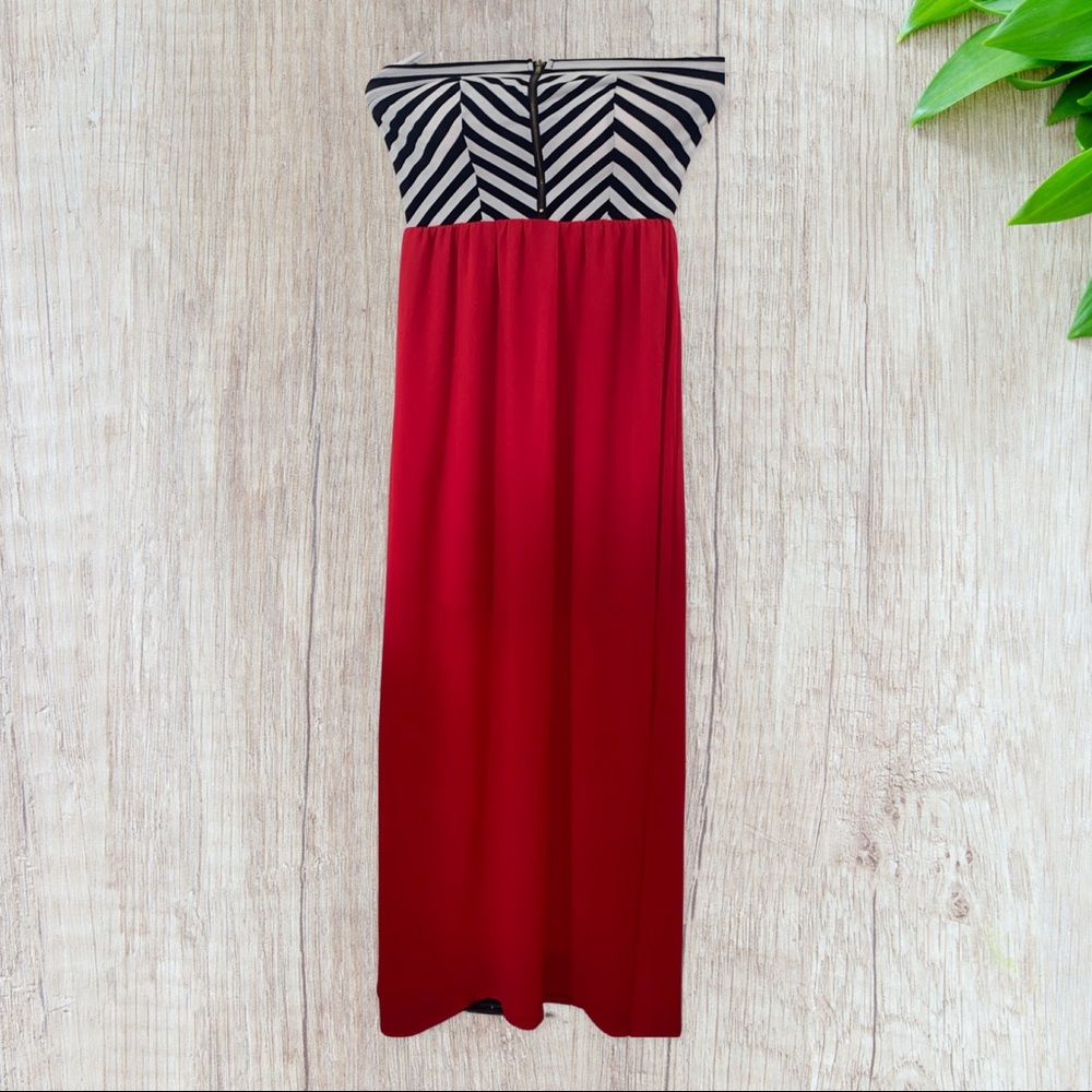 Striped strapless maxi dress